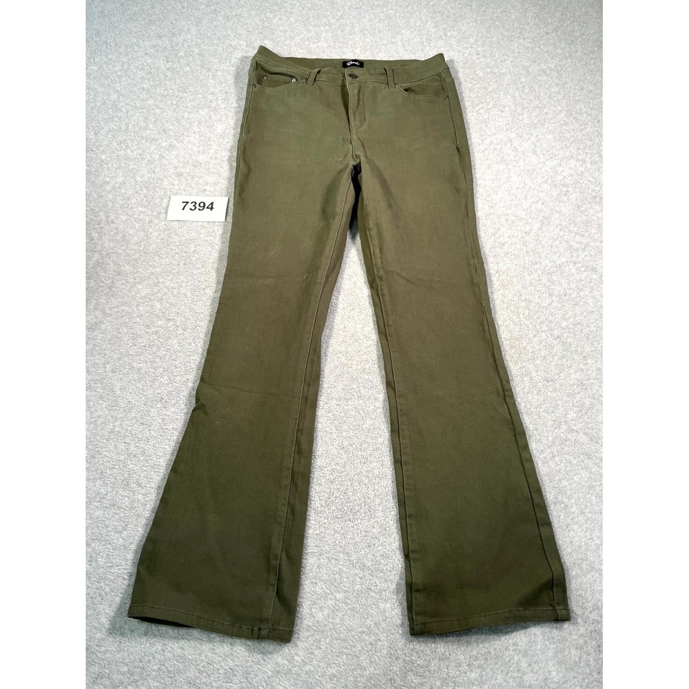 Tailormade Flare Pants Womens 10 Olive Green Cotton Stretch Flat Front Outdoor